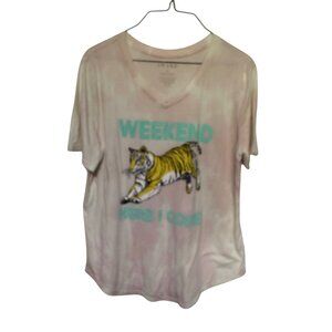 AWAKE Womans Tee Loungewear Weekend Here I Come Pink Size L